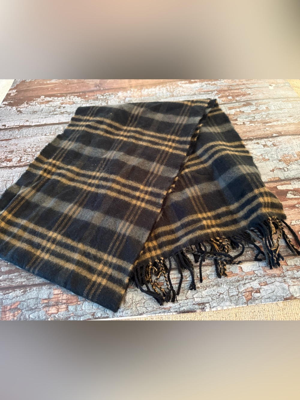 Plaid Fringe Unisex Soft  Scarf - Black and Tan 64x12